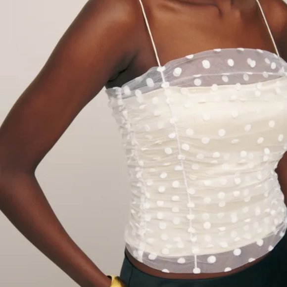 NWT Reformation Amber Top in White Polka Dots Sleeveless - Picture 2 of 8